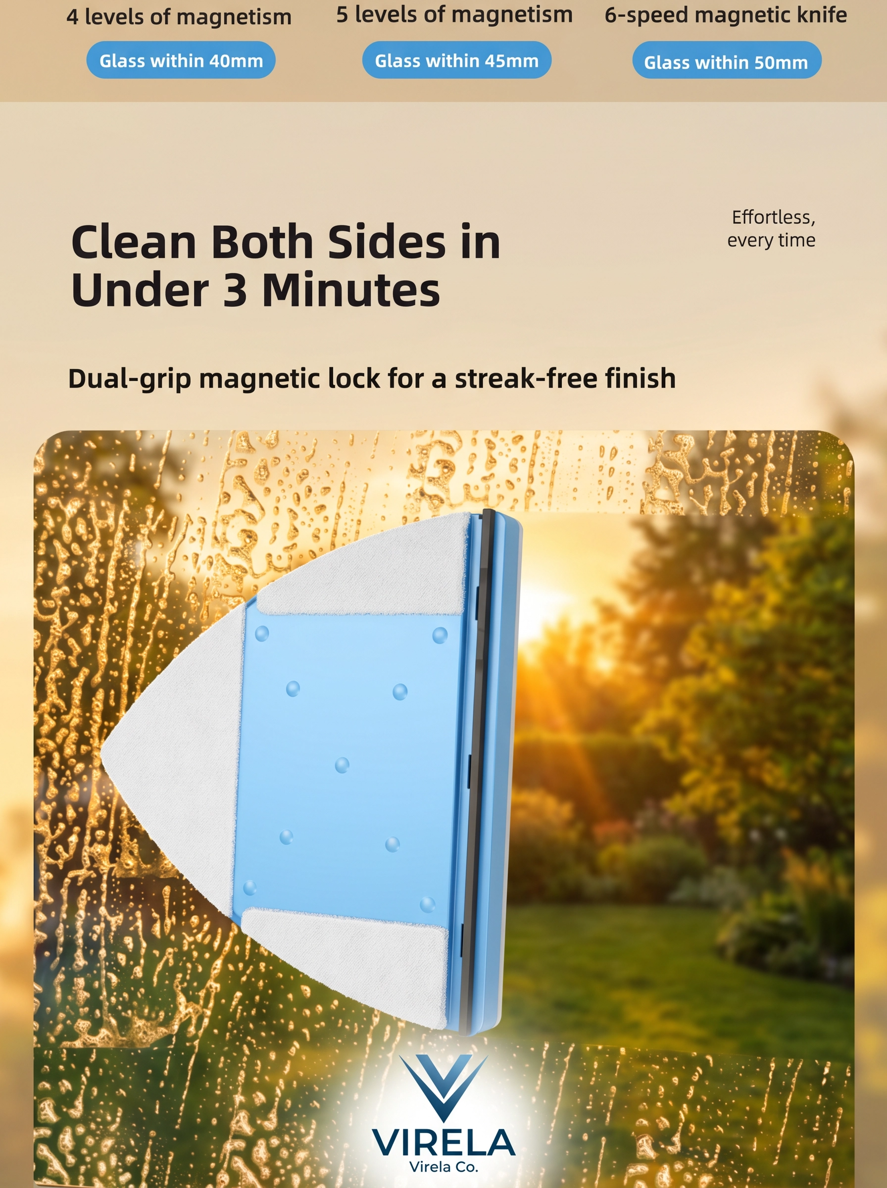 Virela Glide™ anti-fall safety tether and microfiber pad detail